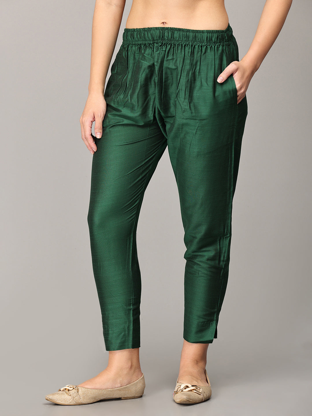 Sojanya (Since 1958) Men's Cotton Blend Bottle Green Solid Formal Trousers